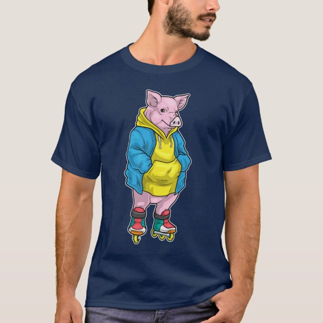Inline-Skating Inline-Skates Sport Schwein T-Shirt (Vorderseite)