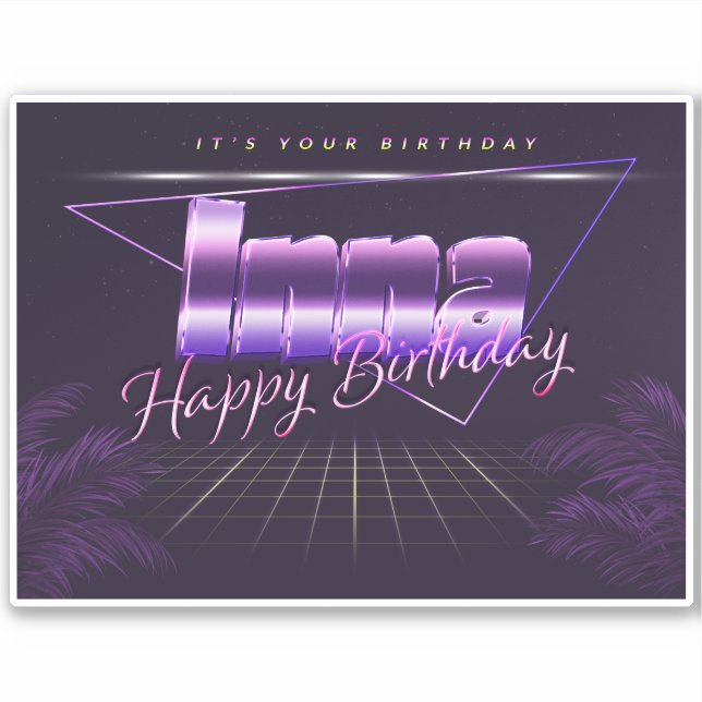 Inna Name Vorname lila retro Sticker Geburtstag (Vorderseite)