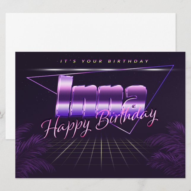 Inna Nom Prénom lila retro Carte Anniversaire (Devant / Derrière)