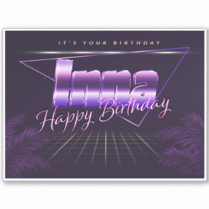 Inna prénom nom lila autocollant rétro anniversair