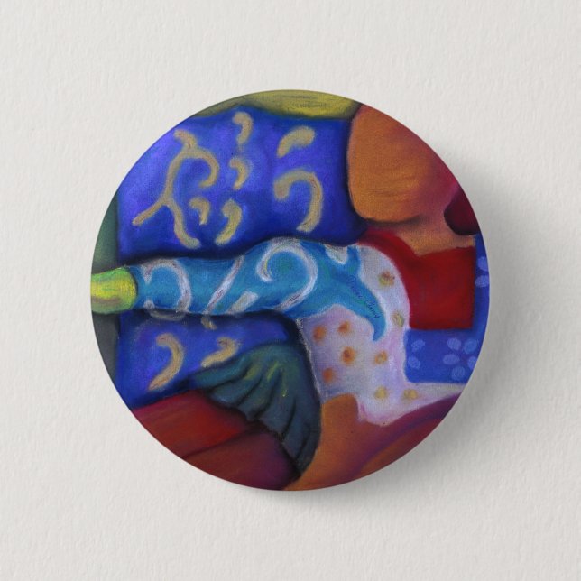 Innen und außen - azurblauer und hochroter button (Vorderseite)