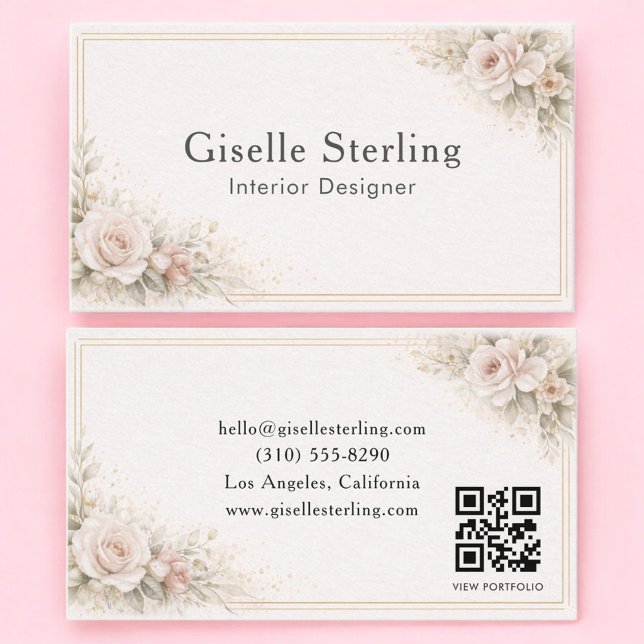 Innenarchitekt Blumen Neutral QR Code Visitenkarte (Von Creator hochgeladen)