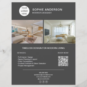 Innenausstatter-Logo-Foto-QR-Grau Geschäftlich Flyer
