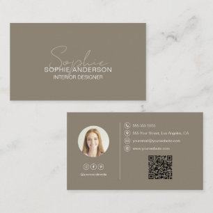 Innenausstatter Skript Name Foto QR Taupe Visitenkarte