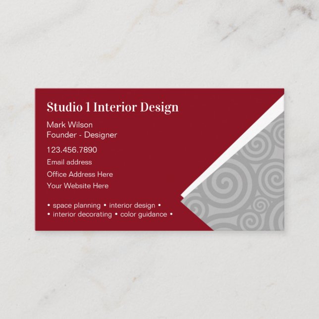 Innendekoration und Designer Visitenkarte (Vorderseite)