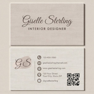 Inneneinrichter Beige Leinen Eleganter QR-Code Visitenkarte