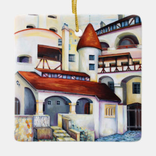 Innenhof von Dracula-Schloss Aquarell Keramikornament