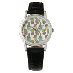 Innenkaktus u. Succulents im Topf-Muster Armbanduhr