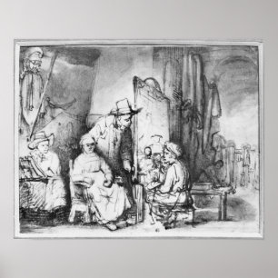 Innenraum des Studios mit Malermalerei Poster