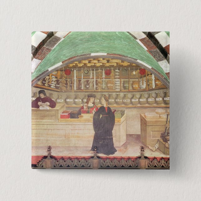 Innenraum einer Apotheke Button (Vorderseite)