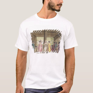 Innenraum eines Tahitian Hauses mit Tänzerinnen, T-Shirt