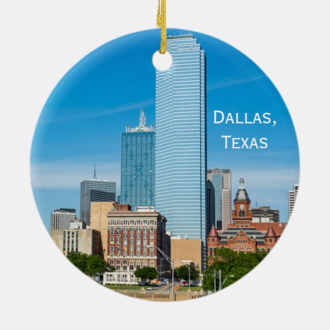 Innenstadt Dallas, Texas und Bluebonnets Keramik Ornament (Hinten)