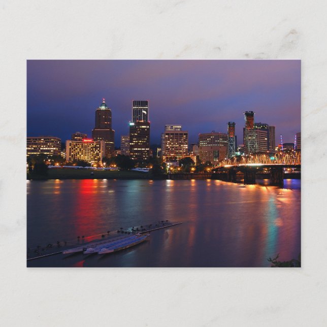 Innenstadt von Portland in der Nacht Postkarte (Vorderseite)
