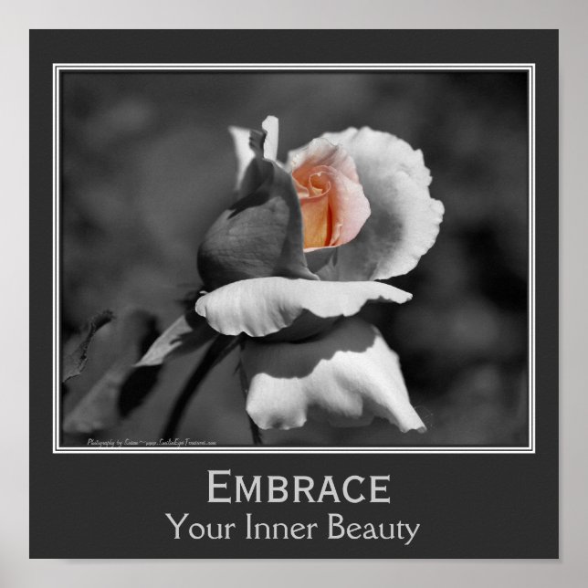 Inner Beauty Quote Rosenknospe Inspiration Poster (Vorne)