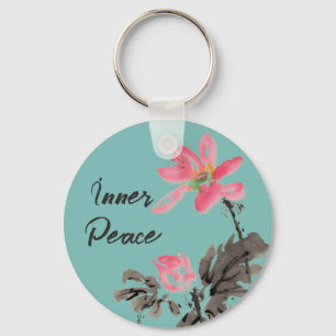 Inner Peace Positives Zitat Wasserfarbenlotus Schlüsselanhänger