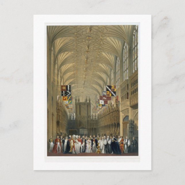 Innere der St. Georgs Kapelle, 1838 (farbige Litho Postkarte (Vorderseite)