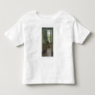 Innere eines Essraumes, Details einer Frau Kleinkind T-shirt