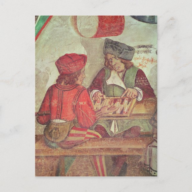 Innere eines Gasthauses, Detail der Backgammon-Spi Postkarte (Vorderseite)
