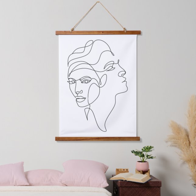 Innere Reflektionen - Kunst, Minimalistische Linie Wandteppich Mit Holzrahmen (Schlafzimmer)