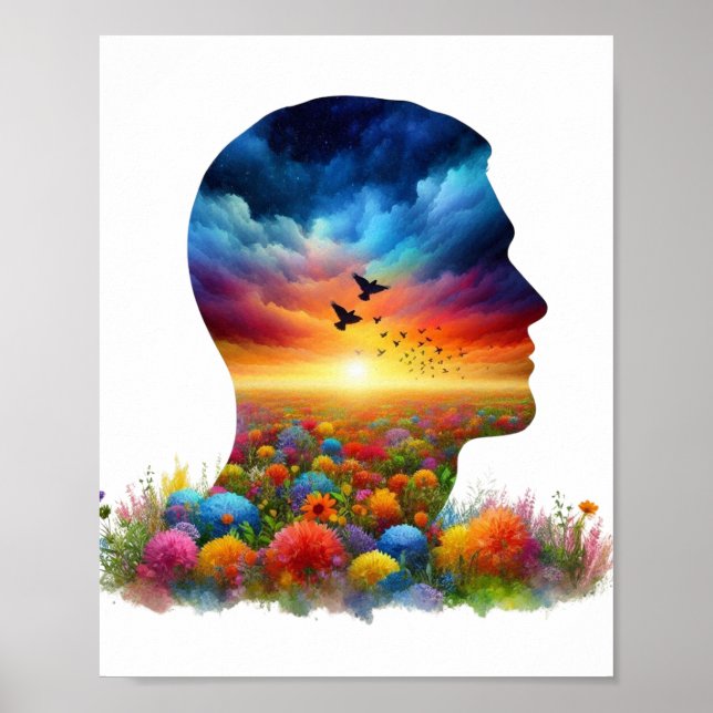 Innere Reise: Lebhafte Sonnenuntergangs-Wildblumen Poster (Vorne)