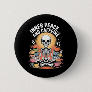 Innere Ruhe und Koffein Skelett Yoga Design _3 Button
