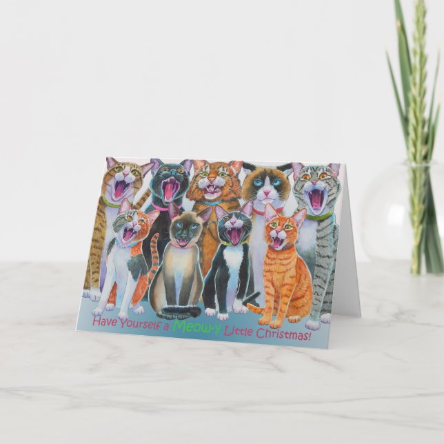 Inneremitteilung Caroling Katzen außen Feiertagskarte (Vorderseite)