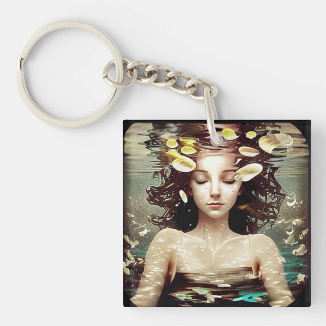 Innerer Frieden, Frau unter Wasser, | AI Artwork Schlüsselanhänger (Vorderseite)