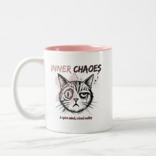 Inneres Chaos - Künstlerische Katzenillustration K Zweifarbige Tasse