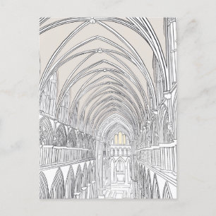 Inneres der Kathedrale von Salisbury   Line Zeichn Postkarte