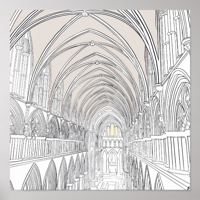Inneres der Kathedrale von Salisbury | Zeichnend L Poster (Vorne)