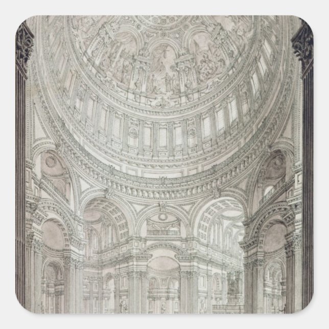 Inneres der St. Paul's Cathedral, 1817 Quadratischer Aufkleber (Vorderseite)