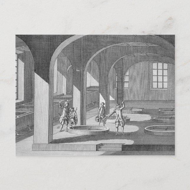 Inneres einer Seifenfabrik, Illustration für ein e Postkarte (Vorderseite)
