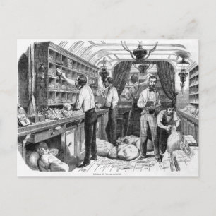 Inneres eines französischen Postwagens Postkarte