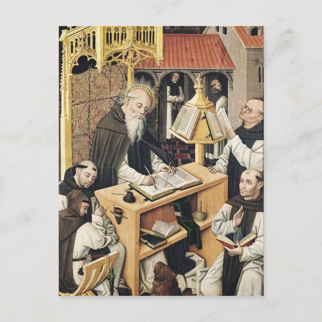 Inneres eines Scriptoriums, Schule von Segovia Postkarte (Vorderseite)