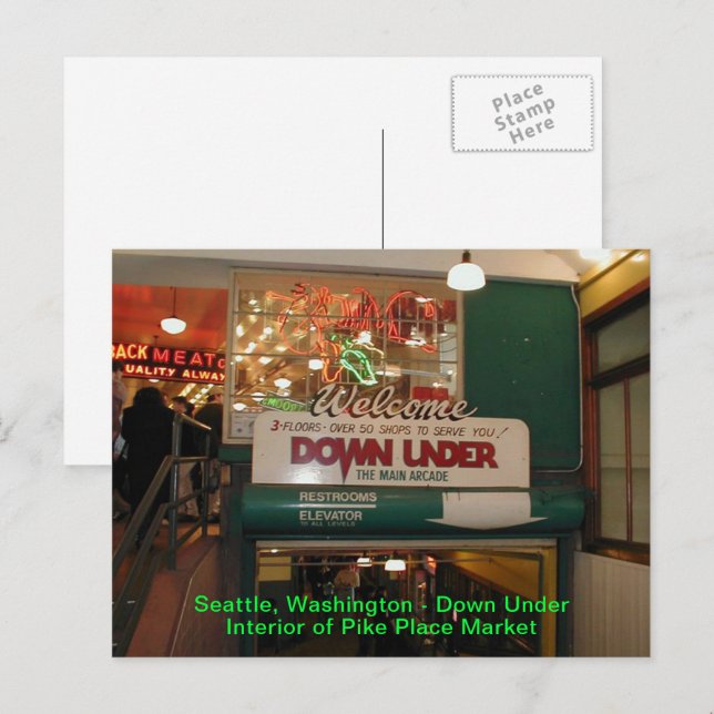 Inneres von Pike Place Market Seattle, Washington Postkarte (Vorne/Hinten)