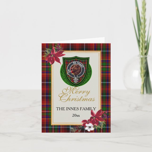 Innes Scottish Clan Tartan & Crest Karte (Vorderseite)