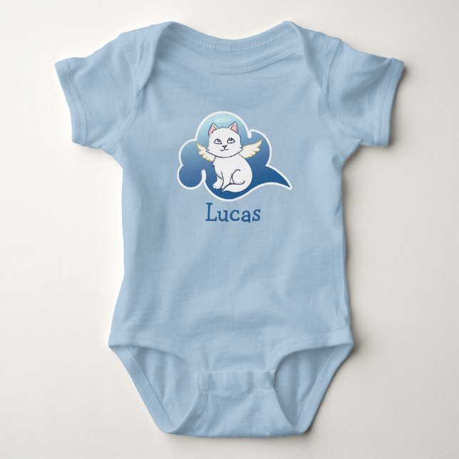Innocent White Winged Angel Cat Illustration Baby Baby Strampler (Vorderseite)