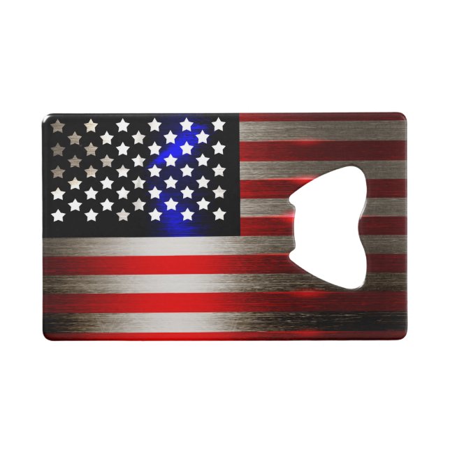 Innovative Laser-Schnitt-amerikanische Flagge 2 Geldkarten Flaschenöffner (Vorderseite (Horizontal))