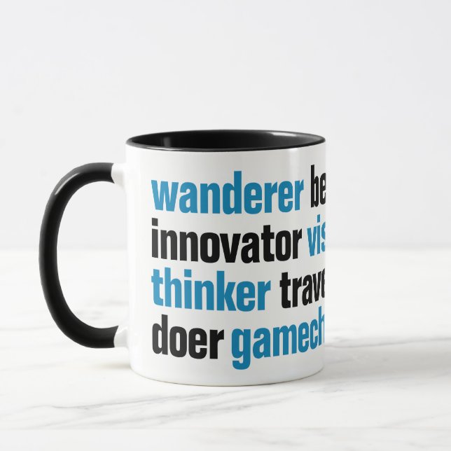 Innovator Gamechanger Visionary Dreamer Tag Cloud Tasse (Links)