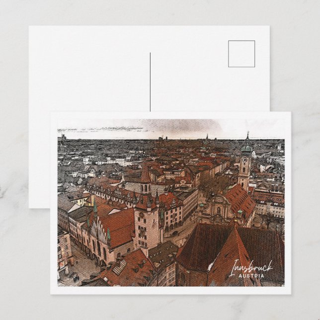 Innsbruck Österreich Schöne Farbstift Landschaft Postkarte (Vorne/Hinten)