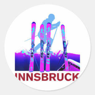 Innsbruck Skifahren & Snowboarden Retro 90er Runder Aufkleber