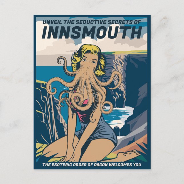 Innsmouth Button-up Cthulhu Reiseplaner Lovecraft Postkarte (Vorderseite)