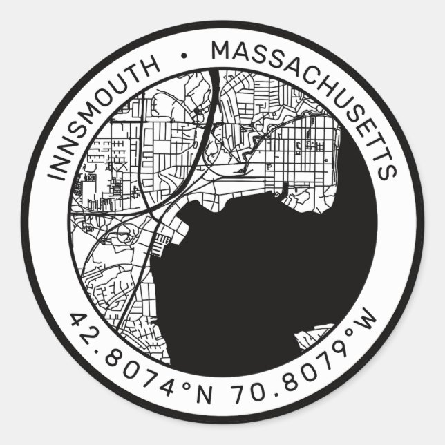 Innsmouth City Map Lovecraft Runder Aufkleber (Vorderseite)
