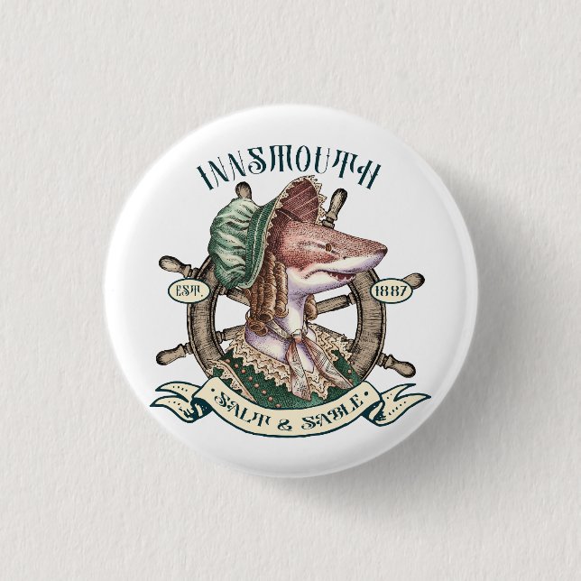 Innsmouth Salt & Sable - Shark Lady Button (Vorderseite)