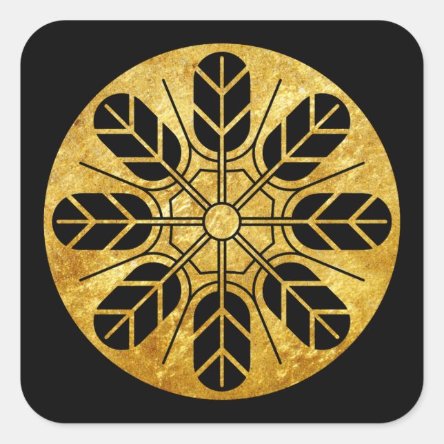 Inoue clan kamon in Imitaten gold auf schwarz Quadratischer Aufkleber (Vorderseite)