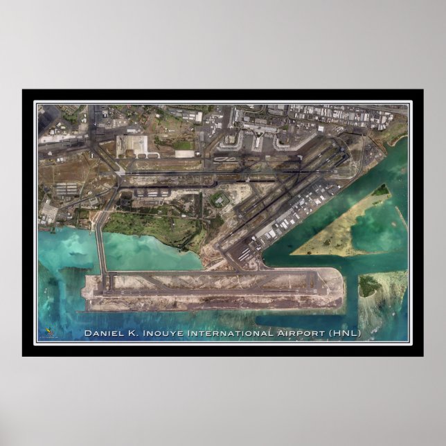 Inouye Intl Airport Honolulu Hawaii Satellitenkart Poster (Vorne)