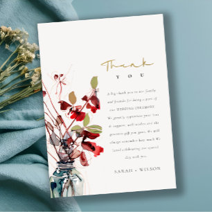 Inrotes Grünes Vintage Boho Florales Hochzeit Dankeskarte