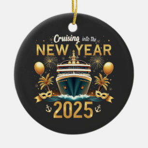 Ins neue Jahr 2025 Silvester Familien-Crew cruisen Keramik Ornament