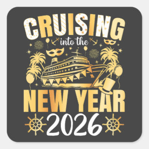 Ins neue Jahr 2026 cruisen Quadratischer Aufkleber