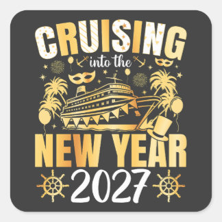 Ins neue Jahr 2027 cruisen Quadratischer Aufkleber